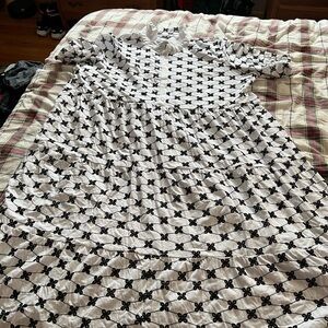Black and White Eyelet Peasant Dress